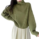 Fongt Version Of Autumn And Winter Retro Half Zipper Standing Collar Sweater Loose Thin Pure Color Design Sense Short Twist Sweater Woman-Outfit