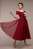 Fongt New Mesh Women's Dress Sexy One-Word Wedding Bridesmaid