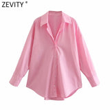 New Women Simply Single Breasted Poplin Pink Shirt Office Lady Long Sleeve Business Blouse Roupas Chic Blusas Tops