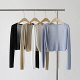 Fongt Silk Knitted Jersey Coat Women's Summer Shawl Spring With Thin Shoulder Air-Conditioning Shirt Short