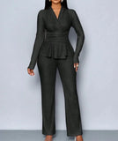 Fongt Summer New Waist Thin Solid Color Long Sleeve Set