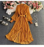 Fongt Shirt Collar Wave Dot Dress Spring And Autumn New Gentle Wind Temperament To Close The Waist Of The Big Folded Fork Woman