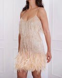 Fongt Lysing Shiny Birthday Party Feather Splicing Dress Dress Dress
