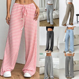 Fongt Autumn And Winter Women's New Casual Striped Solid Rubber Rope Cotton Straight Trousers
