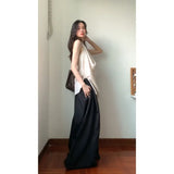 Fongt Girls Design Feel Hanging Neck Vest Bare Shoulder Dress Female Summer New Temperament Loose Broad Legs Casual Pants Set