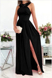 Wise Hot Style Summer Sleeveless Neck Open Back Slit Dress Women's Wear-Outfit