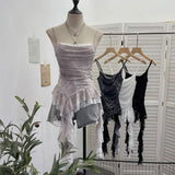 Fongt Irregular Lace Splicing Hem With Lotus Slings With Lotus Slings Waist Yarn Top 8020
