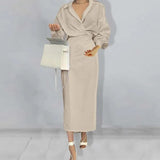 Fongt 2024 New Women's Wear Temperament Elegant Solid Color Long Sleeve Lapel Slim Dress