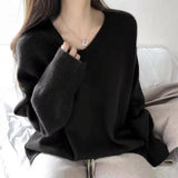 Lazy Wind V-Neck Sweater Women Look Loose And Thin, Wearing Knitted Bottomed Sweaters Inside-Outfit