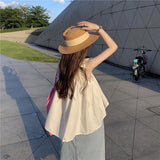 Top Women Summer New Korean Style Design Solid Fashion Cropped Leisure Basic Loose Sweet Tender Aesthetic Fairy