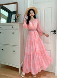 Fongt Retro Floral Dress Women's Spring And Summer Lantern Sleeve Design Sense Small Thousand Gold Princess Temperament Swing Holiday