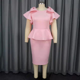 Fongt Women's Bow Bow Lotus Leaf Dress Banquet Party High Waist Dress Dress