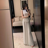 Fongt Waistcoat Loaf Side Dress With Wide Leg Pants Fashionable Suit Woman 2025 Summer