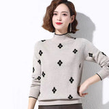 Sweater Women's Mock Neck Vintage Loose Knitted Tops Elegant Crochet Jumper Trend Long Sleeve Pullover Korean