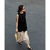 Fongt Fashion Collar Sleeveless Vest Loose Dress Sweet Sweet Folded Skirt Set