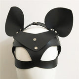Holographic Mask PU Faux Leather Adjustable Belt Rivet Hollow Out Patchwork Masks With Two Ears Rave Festival Chic