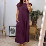 Fongt New Women's Dress Elegant Fashion Round Neckless 100 Foldless Dress