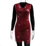 Fongt Summer New Sexy V-Neck Short Hollow Mesh Dress