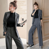 Fongt And Autumn 2025 Dark Gray Small Suit Suit Female British Wind Wide Leg Pants Casual Fried Street Suit Suit