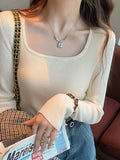 Sweater 2023 Early Autumn New Thin Sweater Short Sweater With Square Collar And Long Sleeves Inside-Outfit