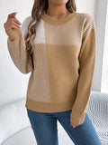 Shooting 2025 Autumn And Winter Casual Hit Color Lattice Long-Sleeved Jacket Sweater Women's