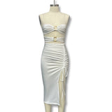 Fongt Explos 2025 Summer New Women's Shoulder Sexy Scracker High-Fork Bags Dress