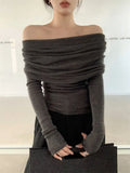 French One-shoulder Sweater Women's New Design Autumn Winter Knitt Undershirts-Outfit