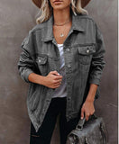 2025 New Fashion Denim Jacket Women's Lapel Long Sleeve Cotton Jacket Jacket-Outfit