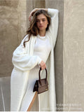 Fongt Autumn And Winter Hot Sweater Suit Women Loose Long Version Imitation Cardigan + Open Fork Dress