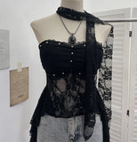 Fongt Shooting Street Lace Tectory Hottie Wearing Chest Pad Sexy Irregular Ribbon Sleeveless Top 8077