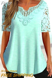 Lace Short Sleeve Blouse Women Elegant V Neck Sweet Tops Mujer Ladies Casual Slim Shirt Simple Hollow Stitching