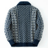 Fongt Men's Men's Vintage Knit Jacket Long Sleeve Heavy Industry Tweed Blue Fruit Sweater