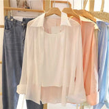 Fongt Fairy Chiffon Sunscreen Women's Summer 2025 New Long Sleeve White Shirt Coat Solid Thin Cardigan T-Shirt