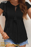 Fashion Hollow Summer Blouse Jacquard Butterfly Sleeve Women Sweet T Shirt Lace Up Tops Mujer Shirts Lady Blusas