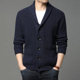 Fongt New Men's Long Sleeve Sweater Cardigan Pocket Turtleneck Solid Color Sweater Men's