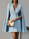 Fongt Autumn Commute Double Buckle Shawl Cloak Solid Color Suit Dress Women's Dress