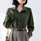 Fongt Shirt Woman Spring New Career OL Hanging Commuting Olive Green Shirt Workplace Interview Long-Sleeved Top