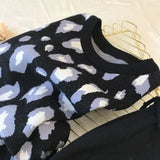 Fashion Printing Knitted 2 Peice Set Women Autumn Long Sleeve Pullover Sweater + Harem Pants Suit Black Ankle-Length