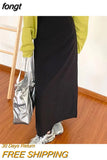 Women Autumn Solid High Waist Basic All-match Korean Style Students Back Slit Design Casual Simple Maxi Fashion Chic