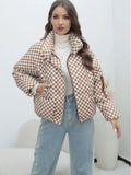 Plaid Women's Coat Bread Jacket Warm Down Cotton-Padded Jacket Women's Cotton-Padded Jacket-Outfit