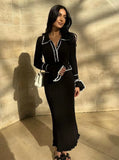 Fongt French Elegant Little Fragrant Knitted Dress Dress Women Fashion Collar Long Sleeve Slim Slime
