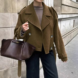 Fongt New Women's Big Collar Hair, Stylish Short Belt Coat