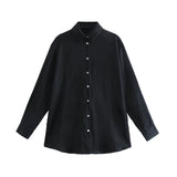 Fongt New Women's Autumn Printing Multi-Color Silk Sipping Long-Sleeved Collar Loose Shirt Top