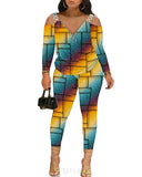 Autumn And Winter Women's Wear New Shoulder Spliced Long-Sleeved Printed Trousers Two Sets-Outfit