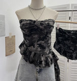 Fongt Camouflage Brat Vest Female Niche Irregular Ribbon Hole Babes Y2k Sleeveless Top 1229