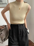 High Collar Sexy Tank Tops Women Sleeveless Knitted Vest Female Elasticity Solid Slim Pullover 2024 Summer Solid Bottoming-Outfit