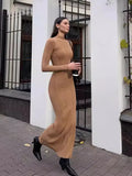 Fongt And Winter Long-Sleeved Knitted Dress 2024 New Sweater Dress Striped Long High-Collar Tight Sexy