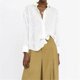 Women's Long Sleeve Shirts Crop Tops Fashion Polka Dot Blouses Elegant White OL Shirt Ladies Blouse Shirts Summer Street
