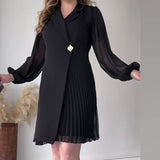 Fongt 2025 New Collar Solid Color High-End Temperament Fold Design Dress