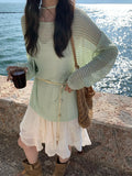 Fongt Xixi 2025 Summer Sunscreen Loose Long-Sleeved Hollow Knitted Shirt Oversize Sweater 25238